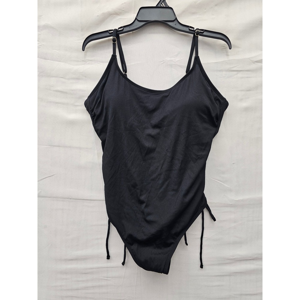 Shade & Shore Womens Ribbed One Piece Swimsuit Black Polyester Blend Size XL